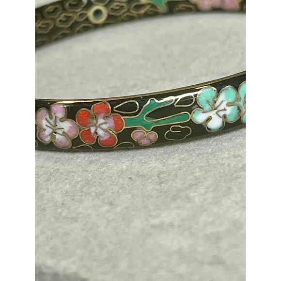 Vintage Cloisonné Enamel Bangle Bracelet Set of 3 Floral Chinoiserie Stackable - Picture 12 of 12